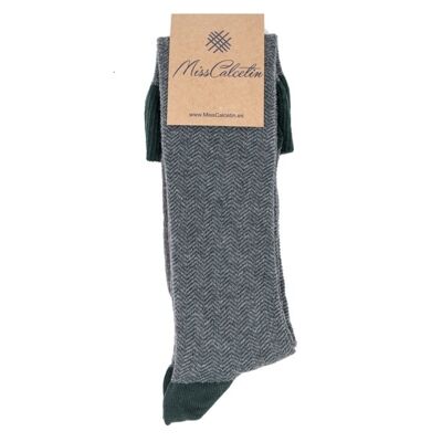 Chaussettes hautes Miss gris-vert à chevrons en canne