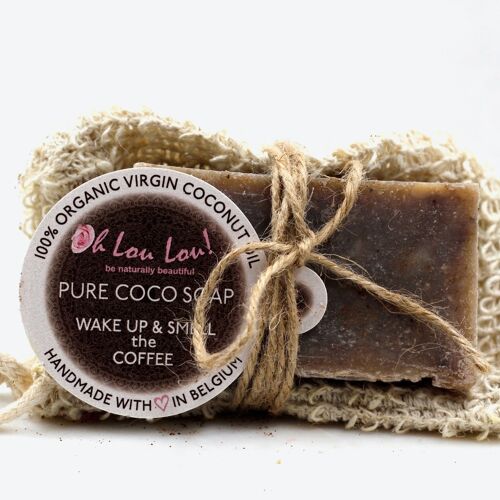 ORGANIC ALL-NATURAL Handmade CAFÉ - WAKE ME UP Soap & Soap Saver Bag