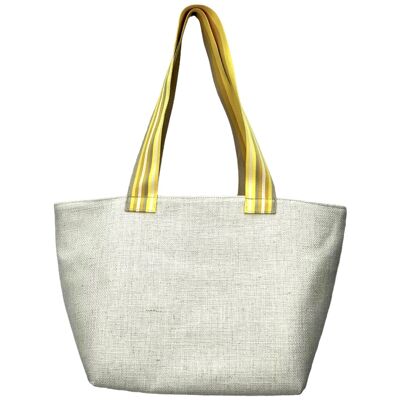 M walking bag, to personalize, ecru anjou yellow strap
