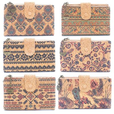 6 porte-cartes en liège avec motifs floraux (6 unités) HY-032-MIX-6