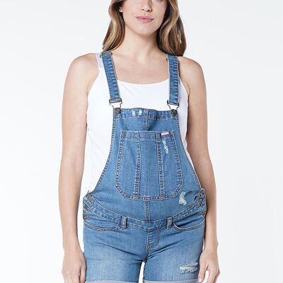 Short Maternity Denim Overalls With Ripped