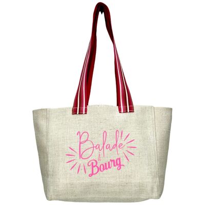 M walking bag, "Balade à Bourg", ecru anjou pink strap