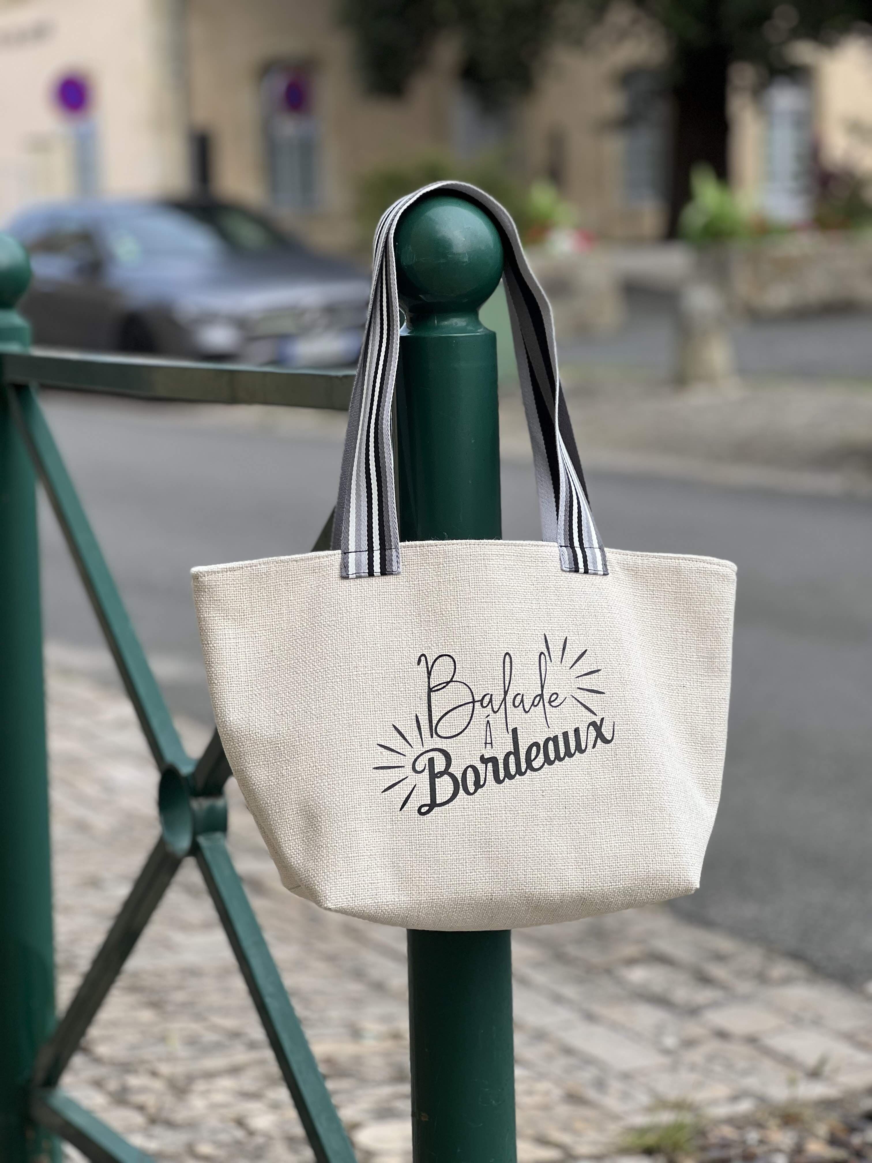 Borsa da passeggio M, "Balade à Bordeaux", cinturino ecru anjou nero