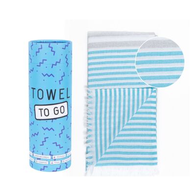 Towel to Go Bali Hamamtuch Türkis/Grau, mit Recycelter Geschenkbox