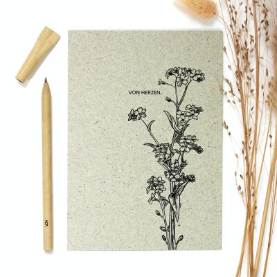 Grass paper greeting card, forget-me-not
