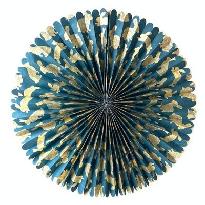 sustainable rosette with gold rabbits - blue - eco-friendly paper 55ø cm - handmade in Nepal