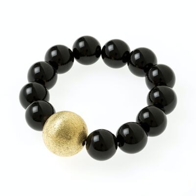 Women's onyx natural stones bracelet with bronze ball