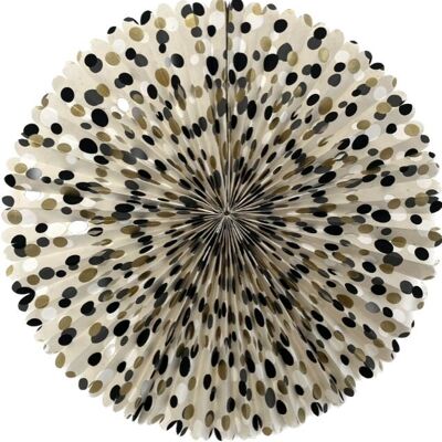 sustainable rosette with dots - off white, gold and black - eco-friendly paper 55ø cm - handmade in Nepal