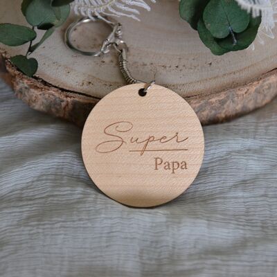Porte-clés en bois "Super Papa"
