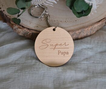 Porte-clés en bois "Super Papa" 1