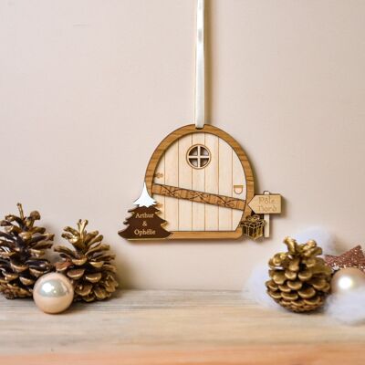 Aufhängung Porte Atelier du Père Noël – Dekoration für den Weihnachtsbaum, Aufhängung aus Holz