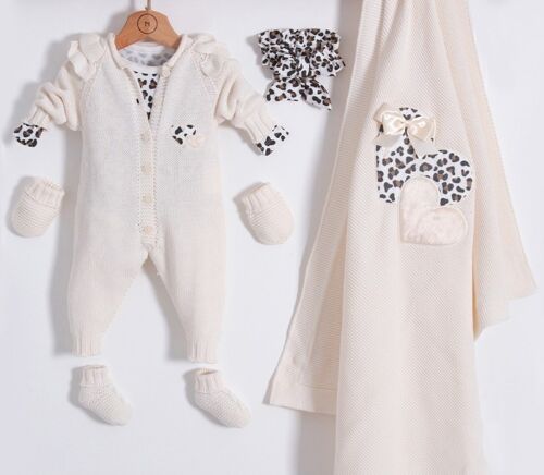 100%  Organic 0-3M Baby Knitwear Newborn Leopard Set-6 piece