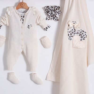 100% Bio 0-3M Baby Knitwear Newborn Leopard Set-6 pièces