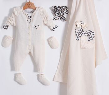 100% Bio 0-3M Baby Knitwear Newborn Leopard Set-6 pièces 5