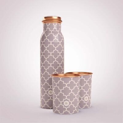 Smooth Grey Moroccan Pure Copper Water Bottle & Glass Set