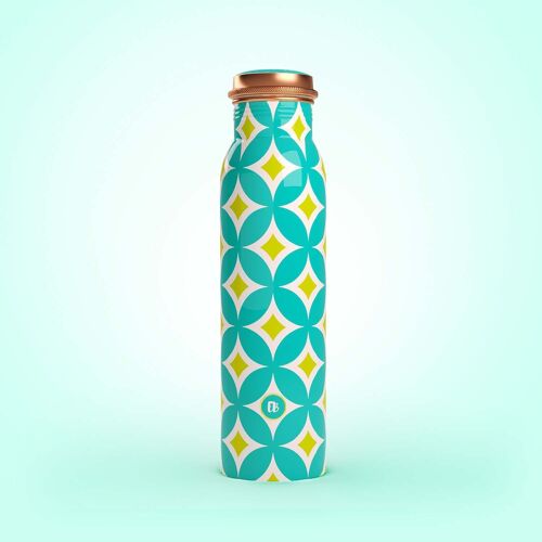 Aqua Batik Geometric Pure Copper Water Bottle