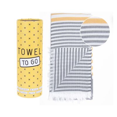 Towel to Go Bali Hamamtuch Grau/Senfgelb, mit Recycelter Geschenkbox