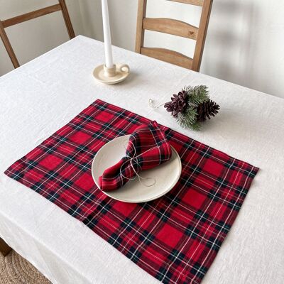 Serviette de table en lin tartan rouge - ÉDITION DE NOËL