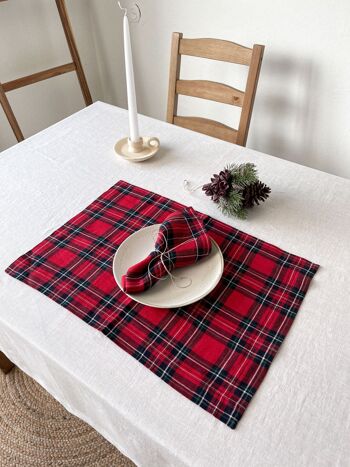 Serviette de table en lin tartan rouge - ÉDITION DE NOËL 1