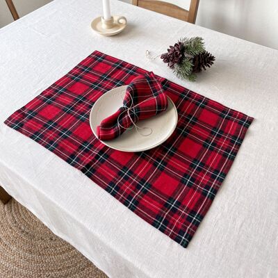 Serviette de table en lin tartan rouge - ÉDITION DE NOËL