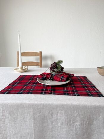 Serviette de table en lin tartan rouge - ÉDITION DE NOËL 2