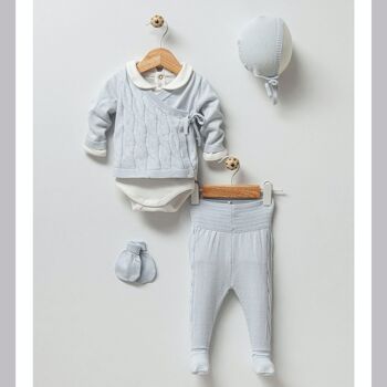 Un paquet de deux ensemble de tricots tressés élégants pour bébé de 0 à 3 mois, 100 % coton biologique, pour nouveau-nés 3