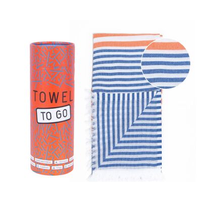 Towel to Go Bali Hamamtuch Blau/Orange, mit Recycelter Geschenkbox