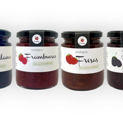 Pack of red fruit jams without sugar
