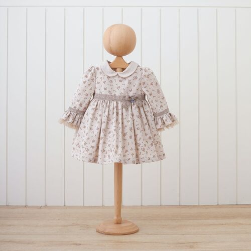 Liza 100% Cotton Classic Style Natural Ribboned Flower Dress