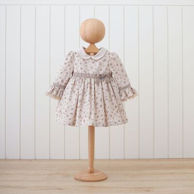 Liza-Kleid aus 100 % Baumwolle im klassischen Stil mit natürlichen Bändern und Blumen