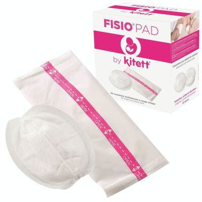 Pack de coussinets d'allaitement jetables FISIOPAD - Doux, discret et absorbant - Emballage individuel, maintien avec adhésif - 30 pièces