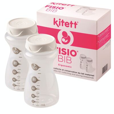 Récipients de collecte ergonomiques et conservation du lait maternel FISIO BIB - Préservant les nutriments essentiels - Marque des mesures tous les 5ml - 2 x 100ml