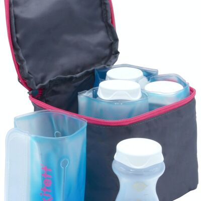 Sac Isotherme FISIOFRESH - 4 Packs de refroidissement - Facile à nettoyer & àtransporter - Conservation lait maternel - 4 Récipients de collecte x 100 ml