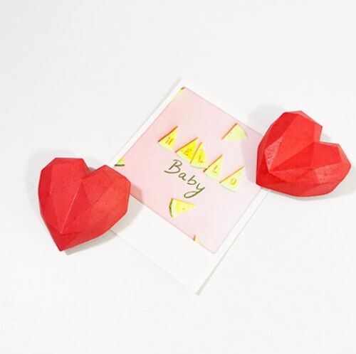 Magnet frigo coeur origami en béton rouge