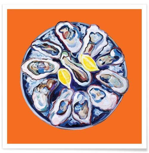 OYSTERS ON A PLATE ORANGE POSTER