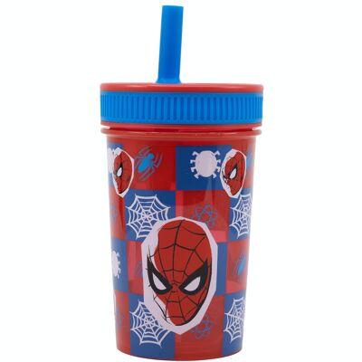 STOR VASO CON PAJITA DE SILICONA 465 ML. SPIDERMAN MIDNIGHT FLYER