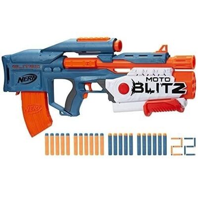 Nerf Elite 2.0 Blaster Motoblitz, tir motorisé de 10 fléchettes et Airblitz 6 d'un Coup, Chargeur, 22 fléchettes