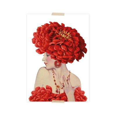 Postkartencollage Dame in Rot