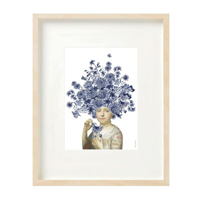Artprint (A4) collage Collezione del museo - capelli floreali blu ragazza