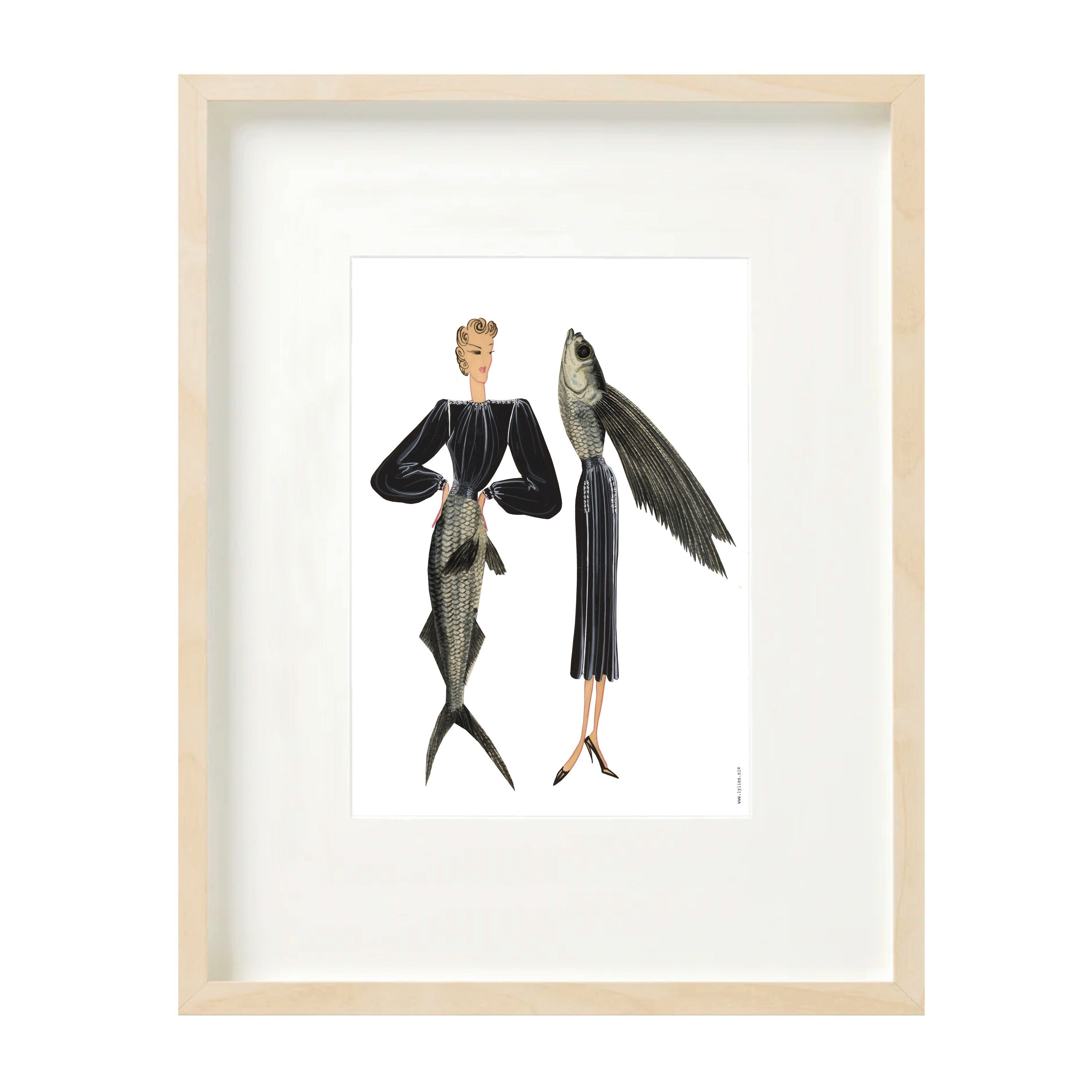 Artprint (A4) collage Collezione museale - lady fish black
