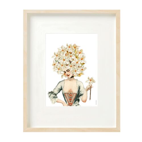 Artprint (A4) collage - 17th century lady with flower head