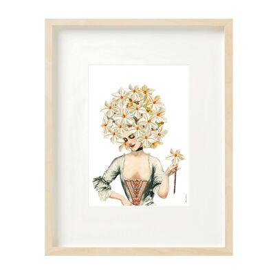 Kunstdruck (A4) Collage – Dame mit Blumenkopf aus dem 17. Jahrhundert