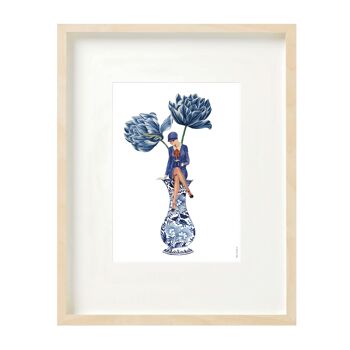 Collage Artprint (A4) - petite dame sur vase et tulipes bleues 1