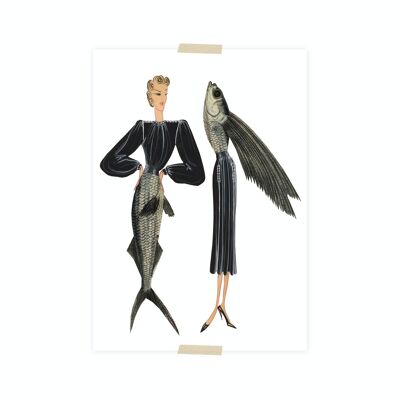 Collage de cartes postales Museum collection - lady fish noir