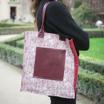 Tote Bag Mont Rouge En Laine Noir Et Cuir