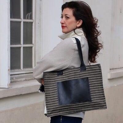 Tote Bag Collection Bordeaux Noir en tissus et en cuir