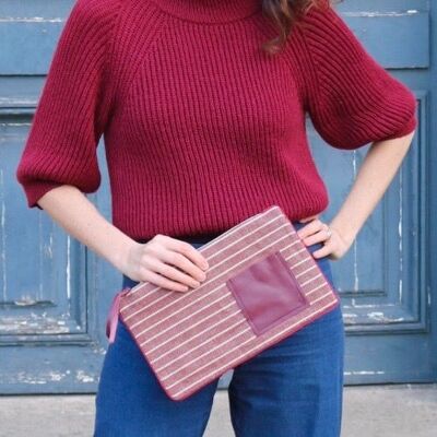 Red pouch in cotton and leather burgundy collection