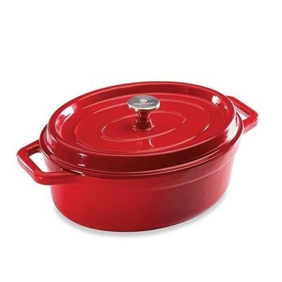 Oval cast iron casserole dish 33 cm 6 L red Mathon