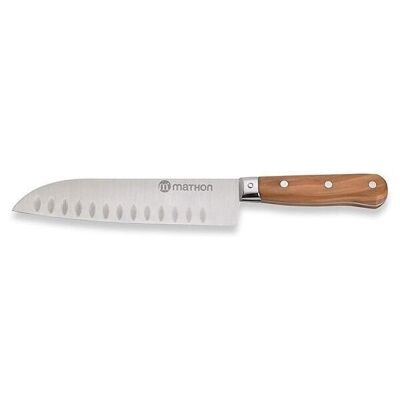 Cuchillo Santoku madera de olivo hoja acero inoxidable 17 cm Mathon