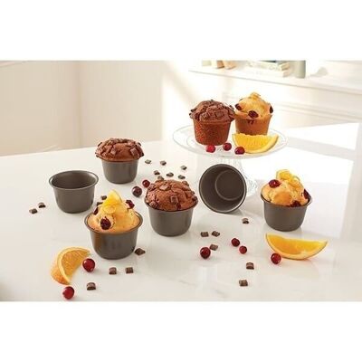 Set of 6 large steel muffin molds with non-stick coating 7.3 cm Mathon